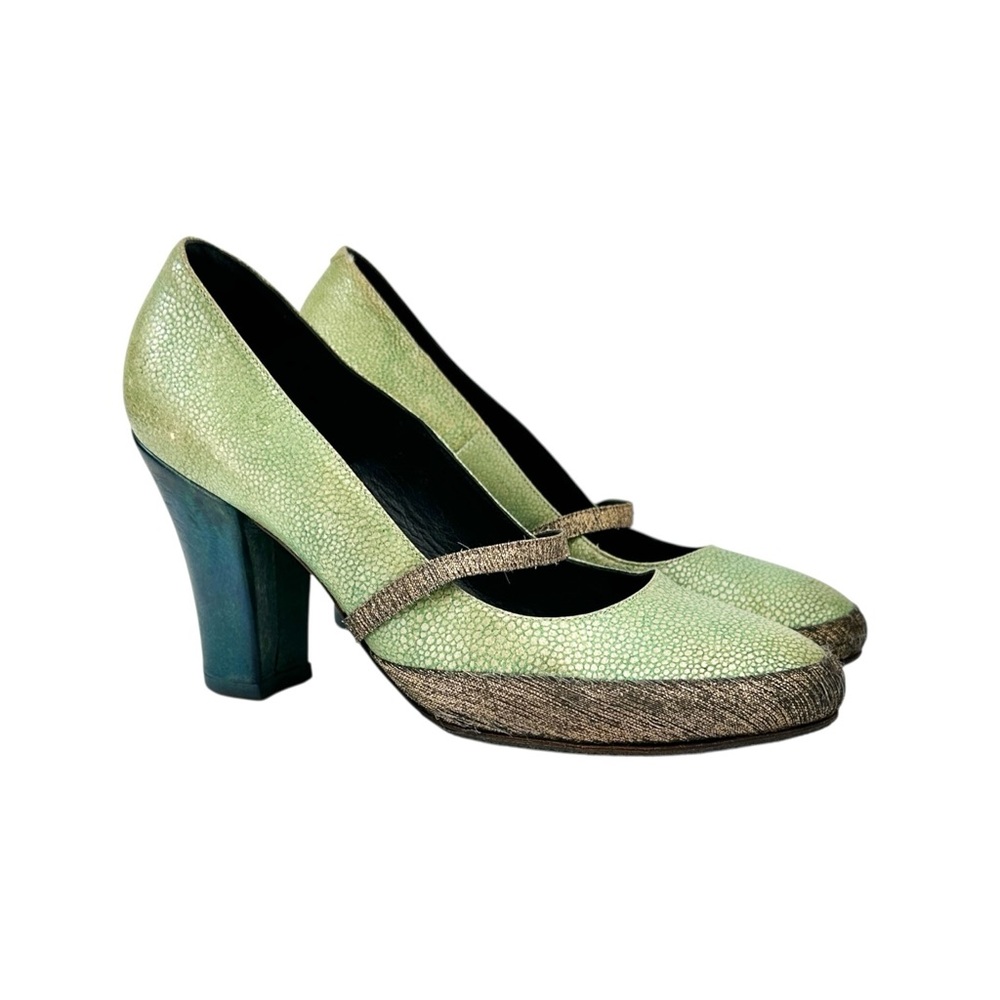 Dries Van Noten RARE Green Blue Metallic Colorblock Block Heel Pumps sz 39